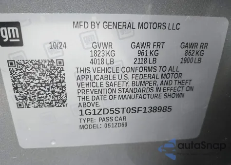 2025 Chevrolet Malibu Fwd 1Lt from USA, damaged, VIN 1G1ZD5ST0SF138985